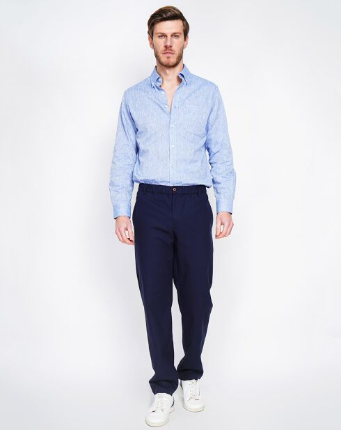 Marineblauwe broek van linnenmix Amir
