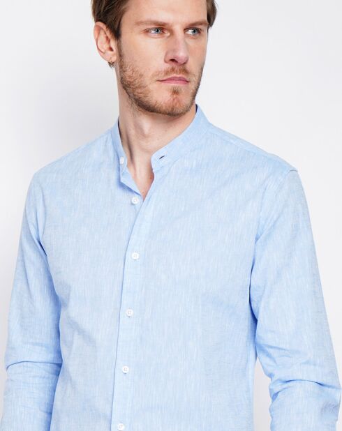 Azurblaues Sohan-Hemd aus 100% Leinen
