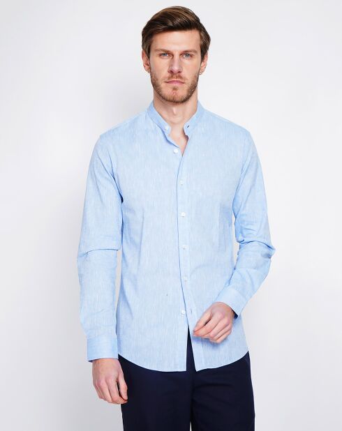 Azurblaues Sohan-Hemd aus 100% Leinen
