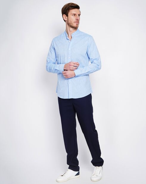 Azurblaues Sohan-Hemd aus 100% Leinen