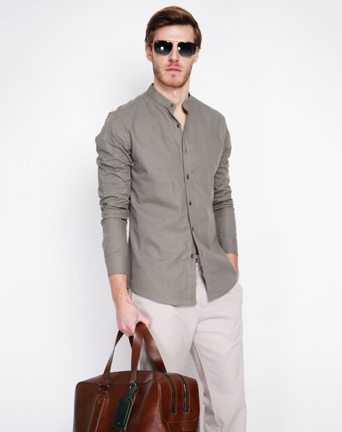 Sohan khakigrünes Hemd aus 100% Leinen