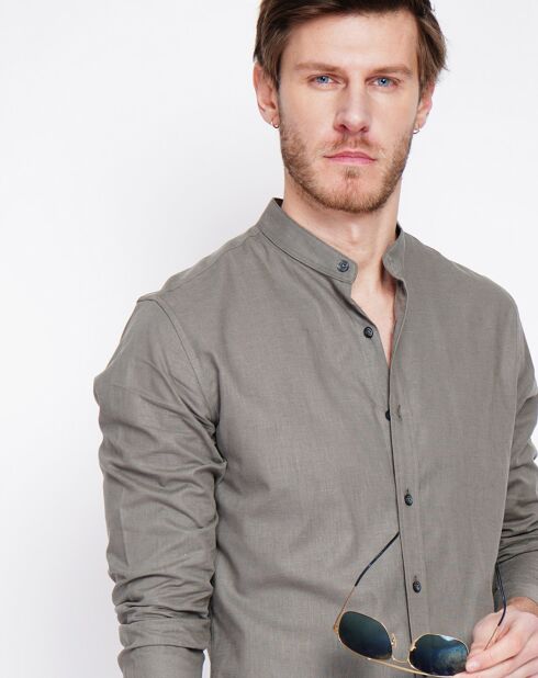 Sohan khakigrünes Hemd aus 100% Leinen
