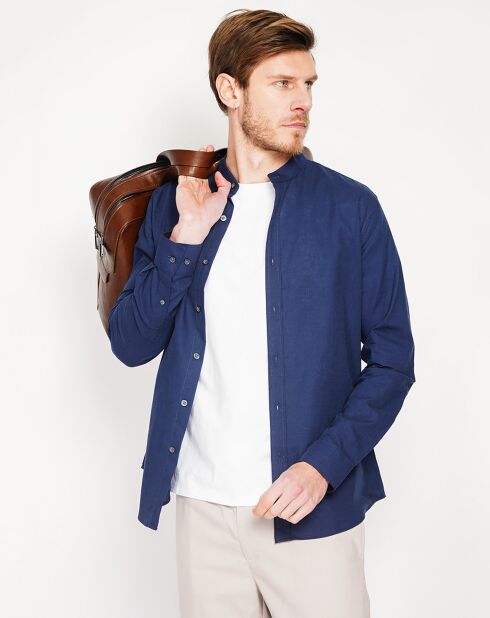 Marineblaues Hemd Sohan aus 100% Leinen