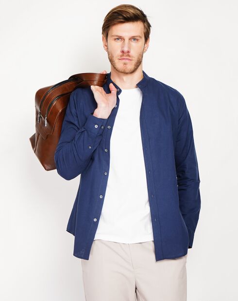 Marineblaues Hemd Sohan aus 100% Leinen