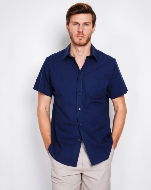 Samuel marineblauw overhemd van 100% linnen