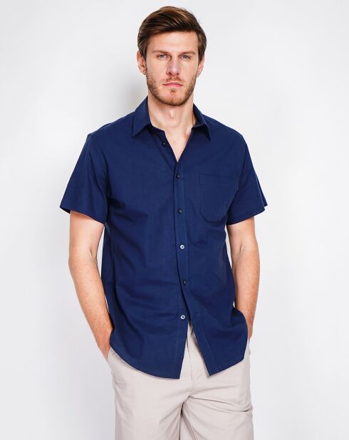 Samuel marineblauw overhemd van 100% linnen