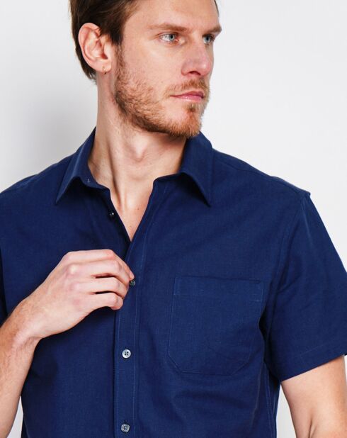 Samuel marineblauw overhemd van 100% linnen