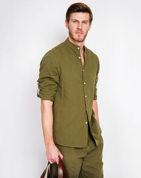 Marceau khaki groen overhemd van 100% linnen