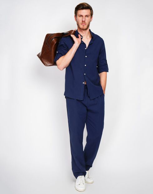 Marceau marineblauw overhemd van 100% linnen