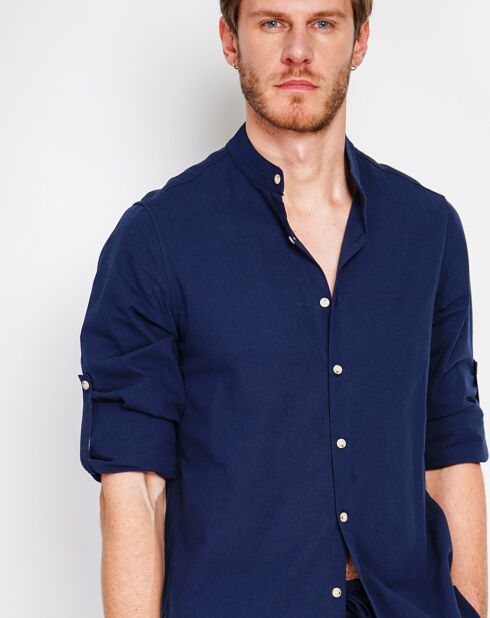 Marceau marineblauw overhemd van 100% linnen