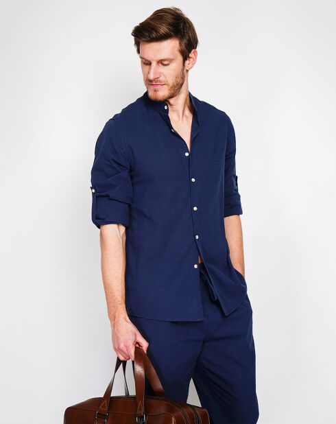 Marceau marineblauw overhemd van 100% linnen