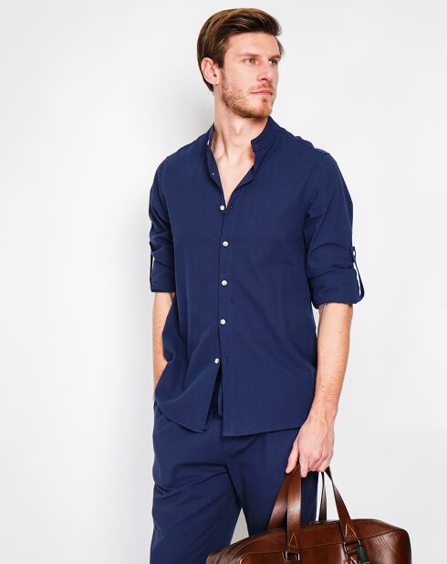 Marceau marineblauw overhemd van 100% linnen