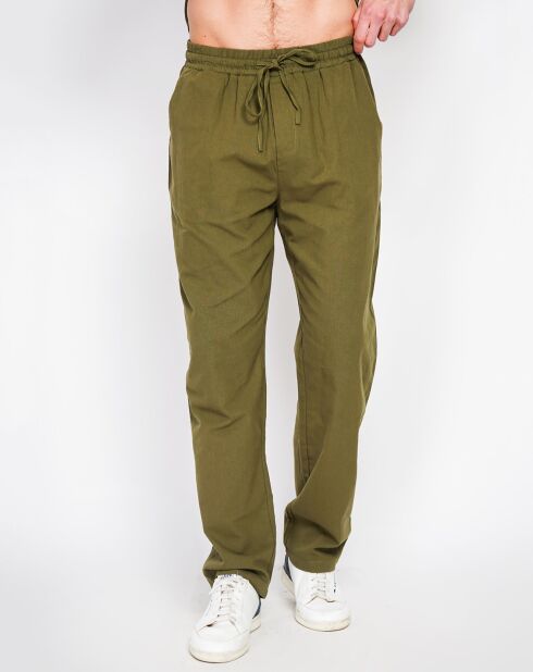 Pantalon 100% Lin Charly vert kaki