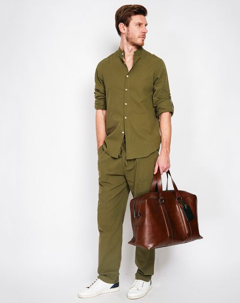 Pantalon 100% Lin Charly vert kaki
