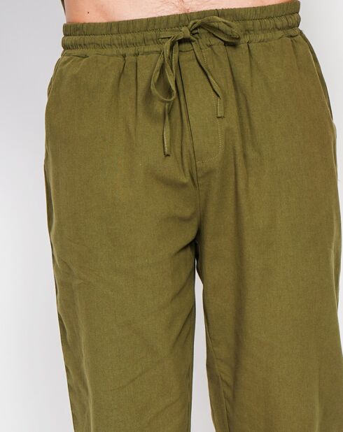 Pantalon 100% Lin Charly vert kaki