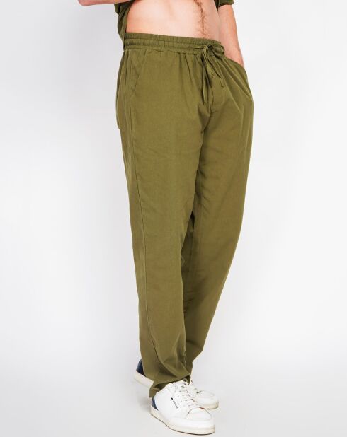 Pantalon 100% Lin Charly vert kaki