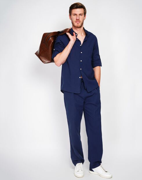 Marineblaue Hose Charly aus 100% Leinen