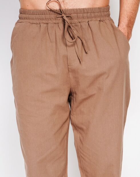 Pantaloni Charly marroni 100% lino
