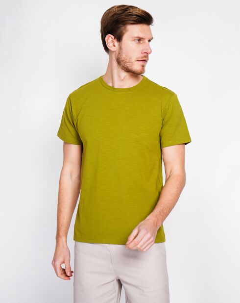 Kaki groen T-shirt van linnenmix Paul
