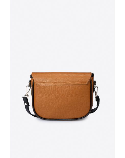 Bela cognac/zwarte leren schoudertas - 20x7x16 cm