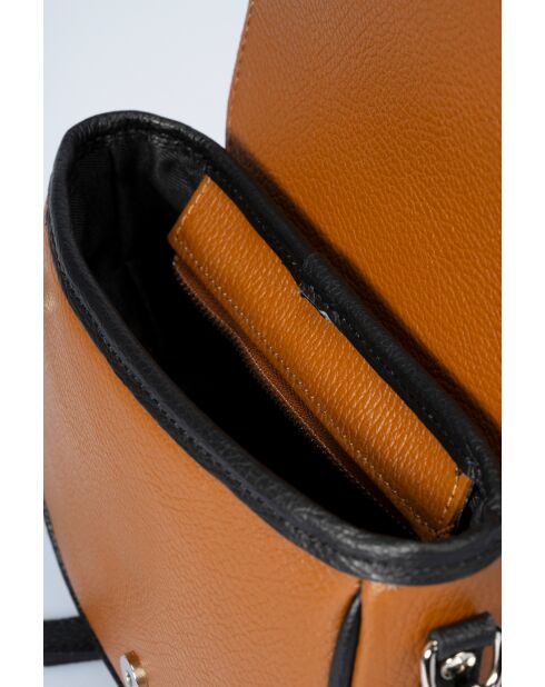 Bela cognac/zwarte leren schoudertas - 20x7x16 cm