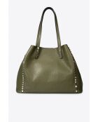 Borsa a mano Sonia in pelle di vitello martellata verde - 39 x 29 x 20 cm