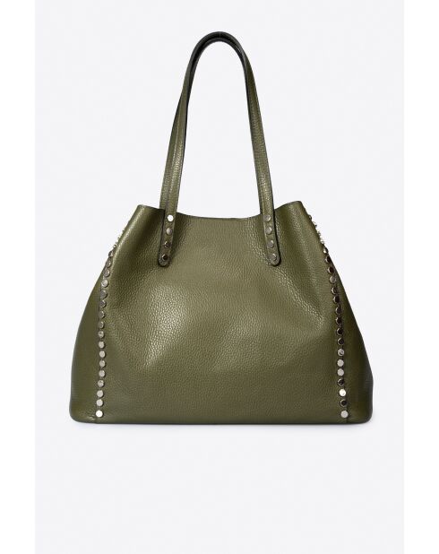 Sac à main en cuir de veau grainé Sonia vert - 39 x 29 x 20 cm