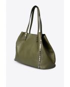 Borsa a mano Sonia in pelle di vitello martellata verde - 39 x 29 x 20 cm