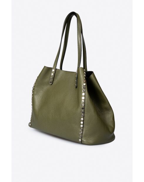 Sac à main en cuir de veau grainé Sonia vert - 39 x 29 x 20 cm