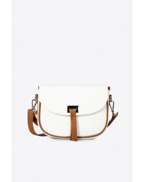 Sac bandoulière en cuir de veau grainé Bela blanc/cognac - 20 x 16 x 7 cm