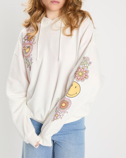 Oversized hoodie van 100% biologisch katoen met witte glimlachprint
