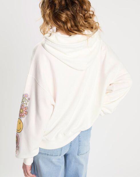 Oversized hoodie van 100% biologisch katoen met witte glimlachprint