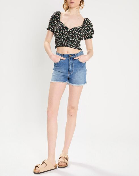 Veelkleurige Love Song-top met gesmokte taille