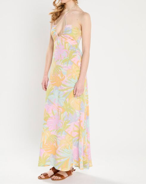 Robe longue sans manches tropical multicolore