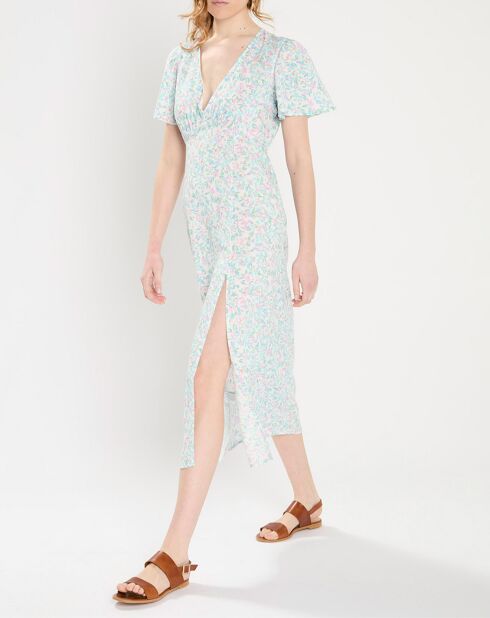 Maxi abito jet set floreale blu chiaro/rosa/bianco