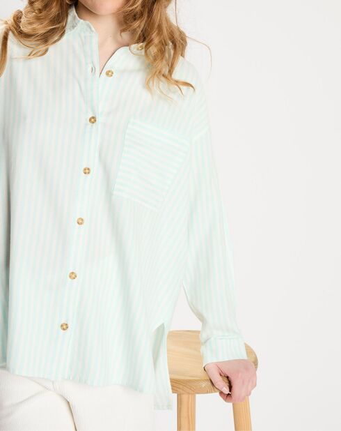 Himmelblau/weiß gestreiftes Langarmhemd