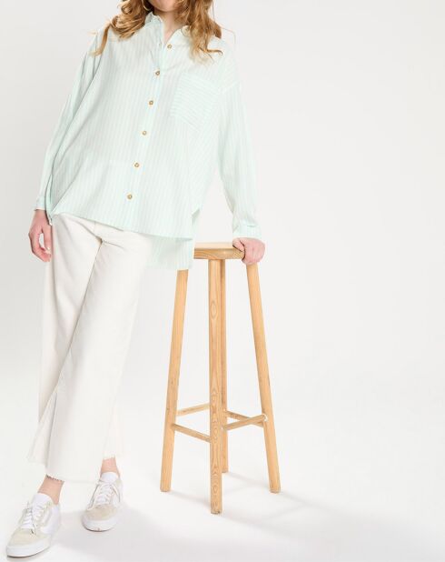 Himmelblau/weiß gestreiftes Langarmhemd