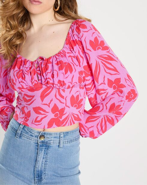 Bijgesneden top met paars/rode bloemen