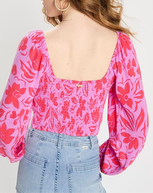 Bijgesneden top met paars/rode bloemen