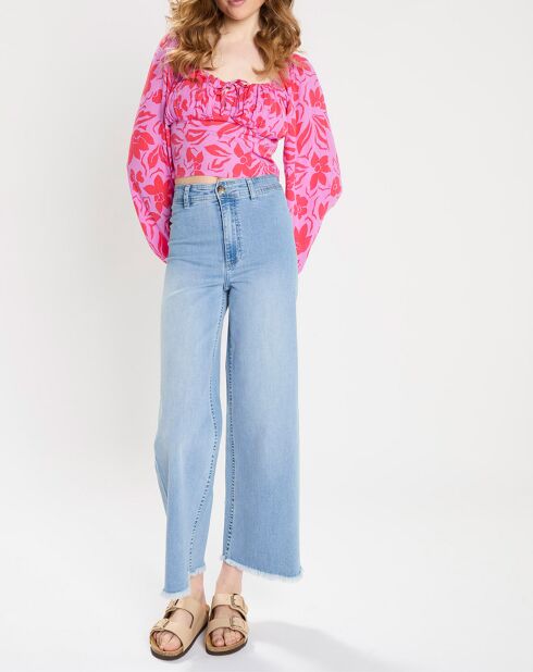 Bijgesneden top met paars/rode bloemen