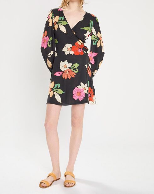 Robe portefeuille Hot Romance à fleurs noire