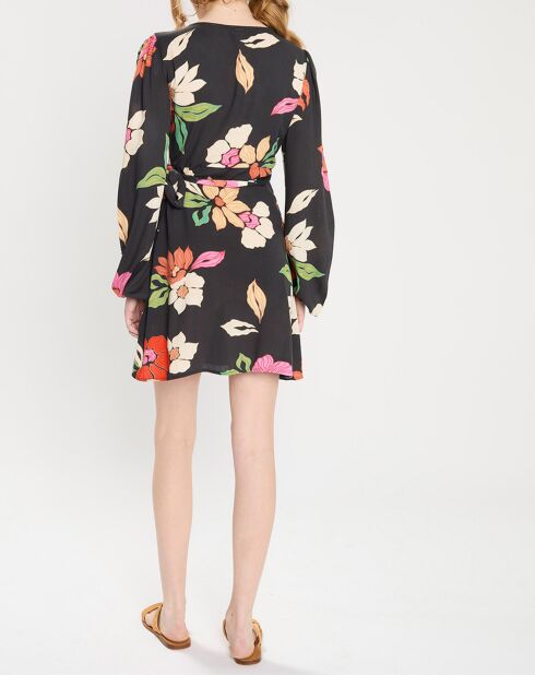 Robe portefeuille Hot Romance à fleurs noire