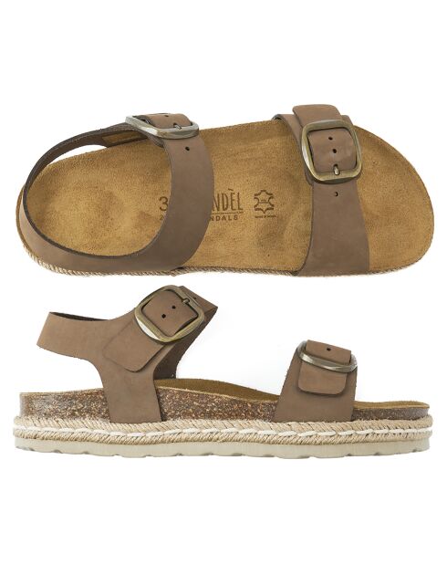 Bruine fluwelen leren sandalen van Inès