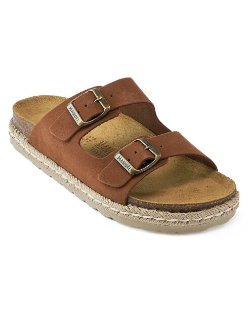 Mules en Velours de Cuir Ana marron