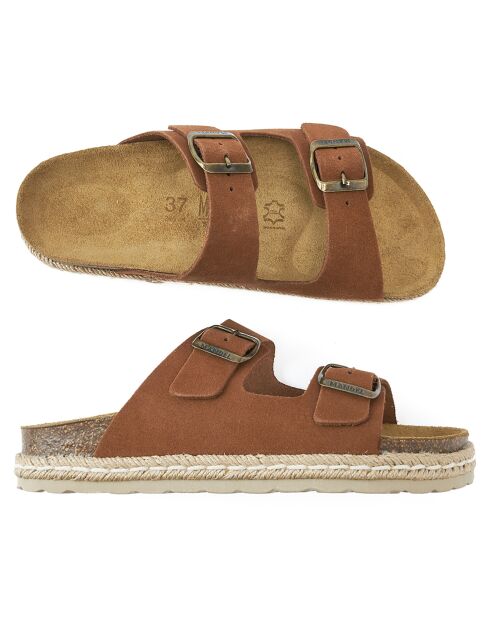 Mules en Velours de Cuir Ana marron