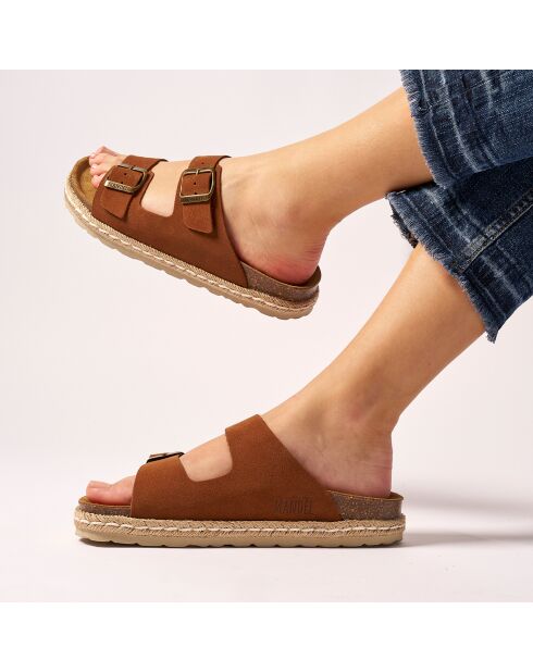 Mules en Velours de Cuir Ana marron