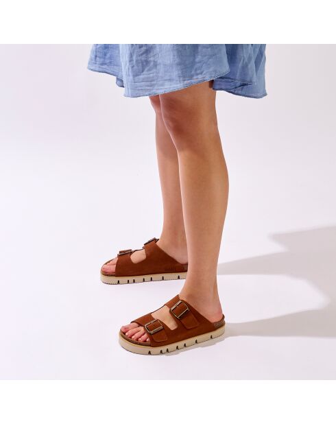 Mules en Velours de Cuir Ana marron