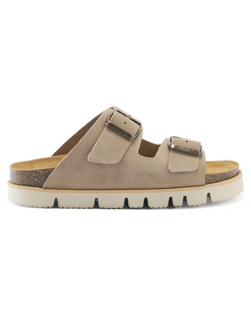 Mules en Velours de Cuir Ana taupe