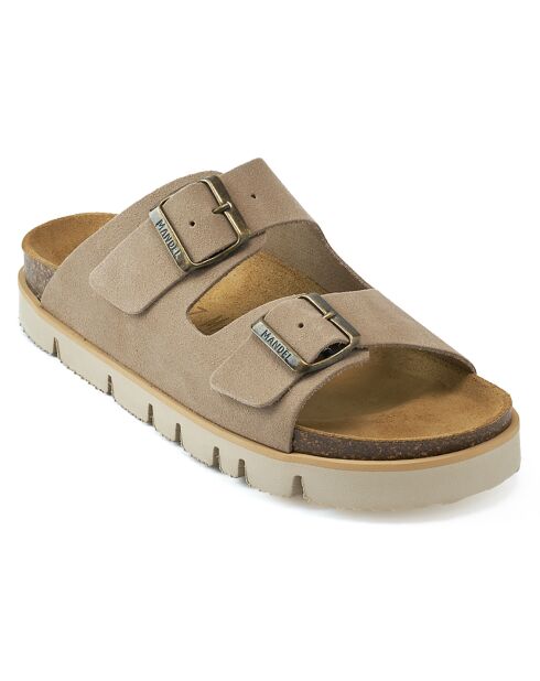 Mules en Velours de Cuir Ana taupe