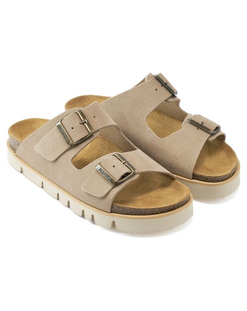 Mules en Velours de Cuir Ana taupe